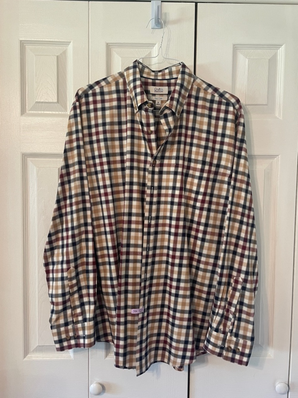 Croft & Barrow Men's Plaid Button-Down Shirt in Tan, Navy & Burgundy